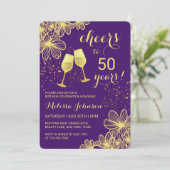 Invitation Salutations Champagne Floral Gold Purple Anniversa (Debout devant)