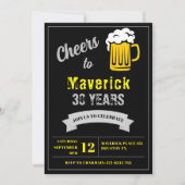 Invitation Salutations et bière 30 ans Anniversaire Noir gris (Devant)