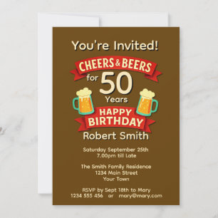 Invitation Salutations et bières pour 50 ans heureux NOM d'an