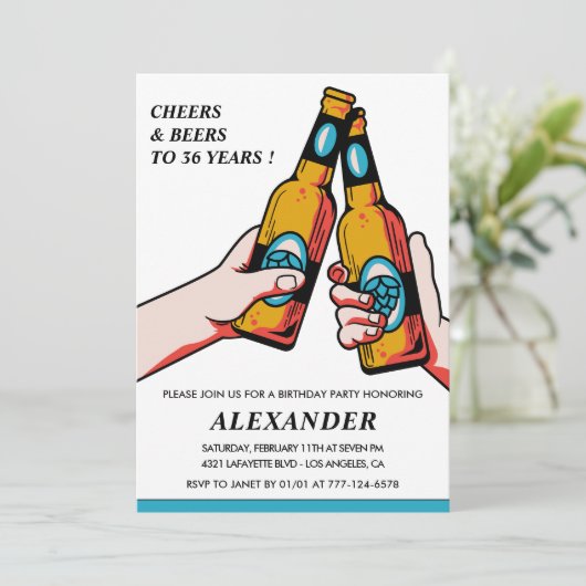 Invitation Salutations et bières Rustique Hommes Bleu 36e ann (Debout devant)