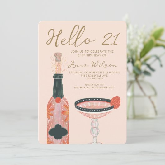 Invitation Salutations Fraise Rose et Brousse Bonjour 21 Anni (Debout devant)