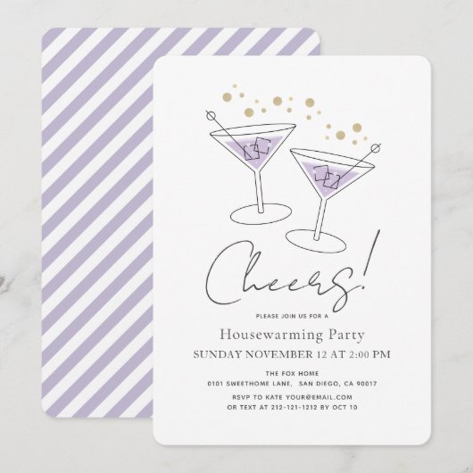Invitation Salutations Lavender Purple Houseécher Cocktail Pa (Devant / Derrière)