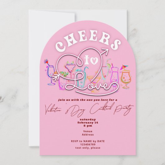 Invitation Salutations Pour Aimer Cocktail Rose Retro Journée (Devant)