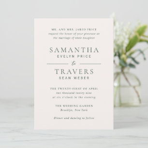 Invitation Samantha Forêt Vert traditionnel Mariage élégant