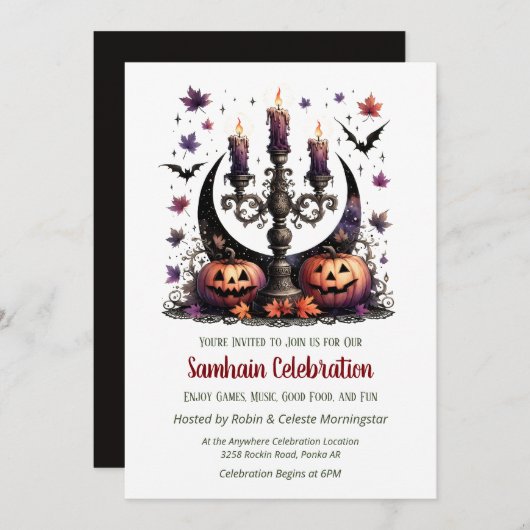 Invitation Samhain Moon Bats & Citrouilles Automne Halloween (Devant / Derrière)