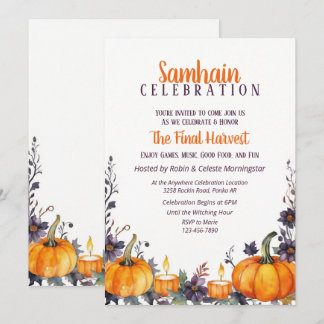 Invitation Samhain Party Automne Floral Citrouilles et bougie