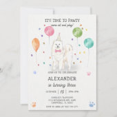 Invitation Samoyé Chien Pawty Chiot rose Anniversaire (Devant)