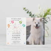 Invitation Samoyed Chien Pawty Chiot Anniversaire rose Photo (Debout devant)