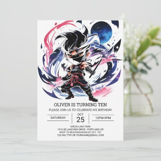 Invitation Samurai épée Ninja Anniversaire des enfants (Debout devant)