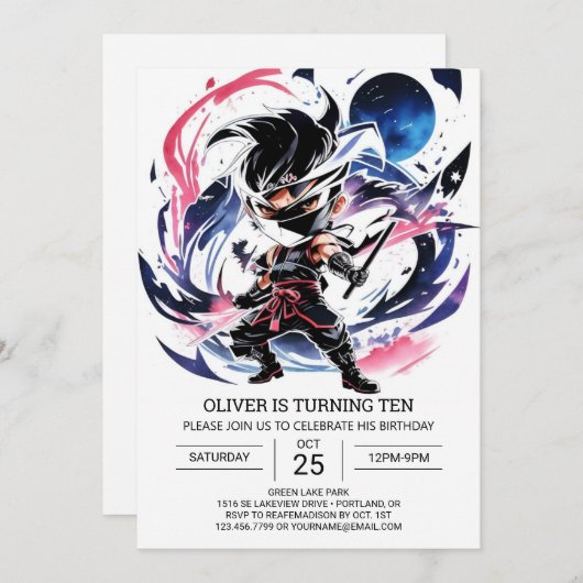 Invitation Samurai épée Ninja Anniversaire des enfants (Devant / Derrière)