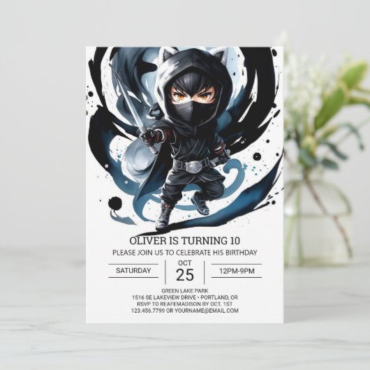 Invitation Samurai épée Ninja Surprise Anniversaire (Debout devant)