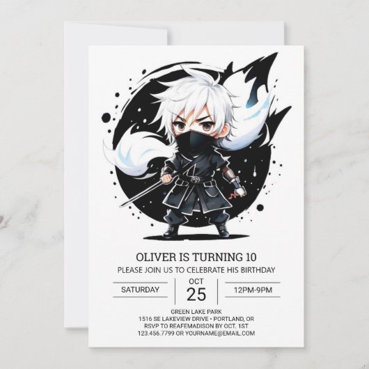 Invitation Samurai Ninja Martial Arts Anniversaire (Devant)