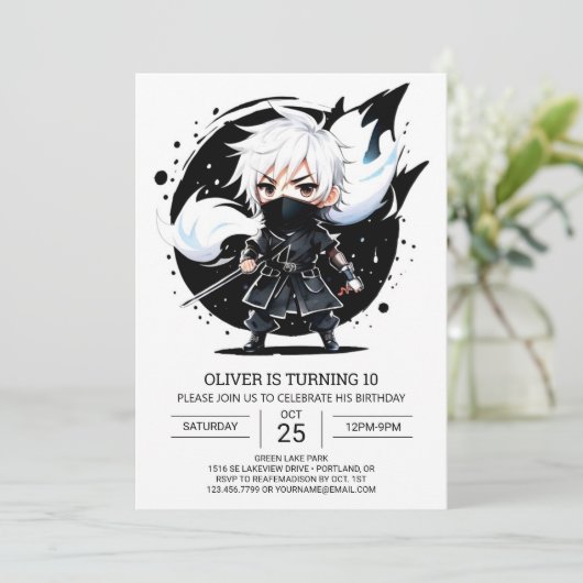 Invitation Samurai Ninja Martial Arts Anniversaire (Debout devant)
