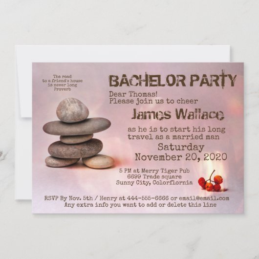Invitation Samurai Zen Stones Bachelor Party personnalisable (Devant)