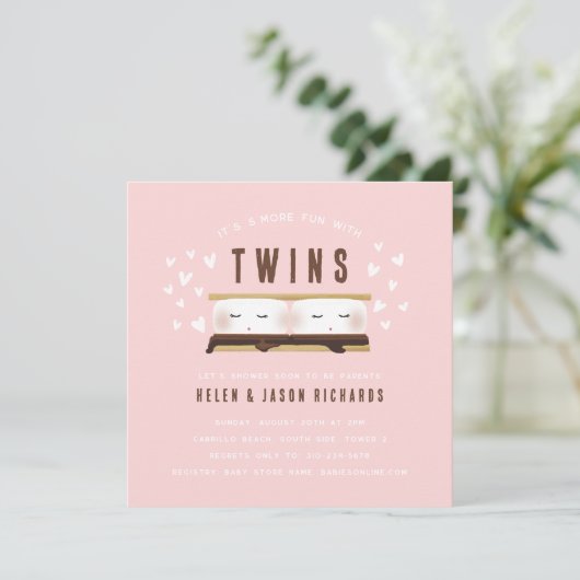 Invitation S'amuser avec Twins Baby shower Rose (Debout devant)