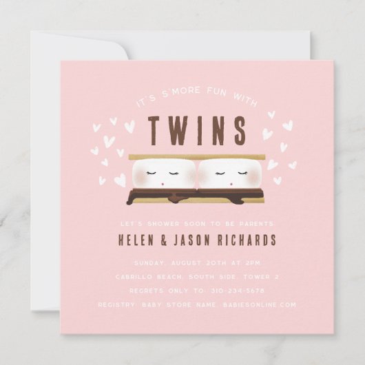 Invitation S'amuser avec Twins Baby shower Rose (Devant)