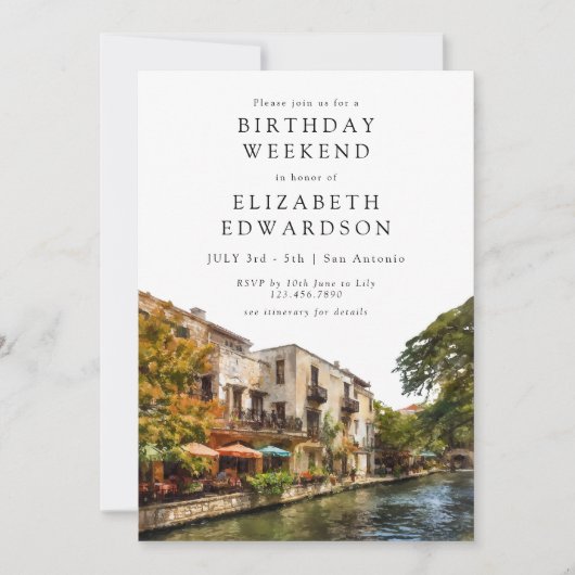 Invitation San Antonio Watercolor Birthday Weekend (Devant)