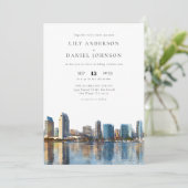 Invitation San Diego Skyline Watercolor QR Code Wedding (Debout devant)