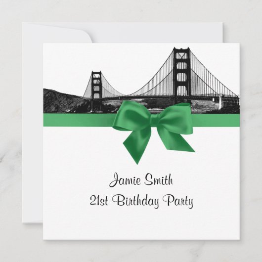 Invitation San Fran Skyline Etched BW Dark Jade SQ Anniversai (Devant)