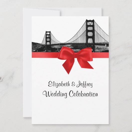 Invitation San Fran Skyline Etched BW Mariage rouge (Devant)