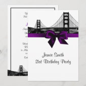 Invitation San Fran Skyline Etched BW Purple Anniversaire Par (Devant / Derrière)