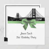 Invitation San Fran Skyline Etched BW Sage Green SQ Anniversa (Devant / Derrière)