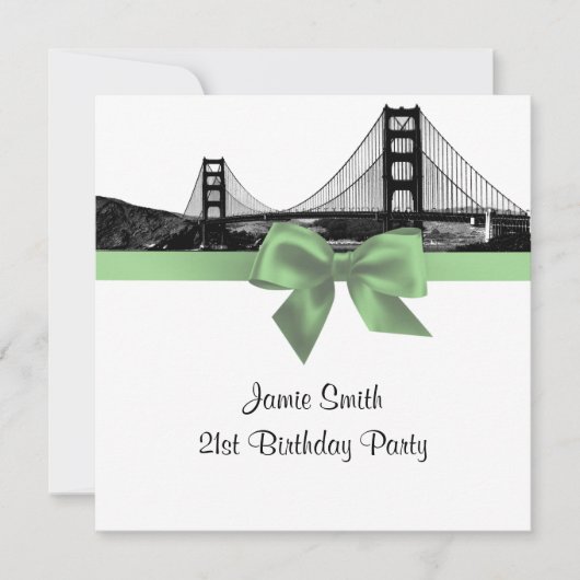 Invitation San Fran Skyline Etched BW Sage Green SQ Anniversa (Devant)