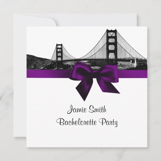 Invitation San Fran Skyline Etted BW Purple SQ Bachelorette (Devant)