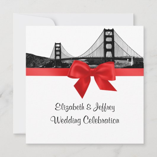 Invitation San Fran Skyline Etted BW SQ Mariage rouge (Devant)
