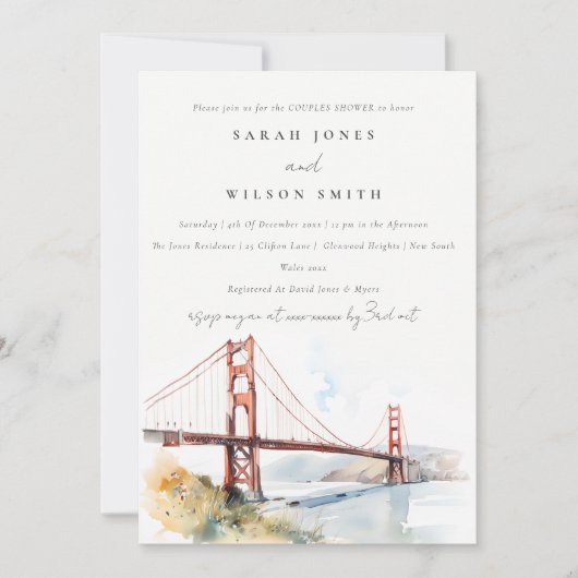 Invitation San Francisco Golden Gate Bridge Couples Shower (Devant)