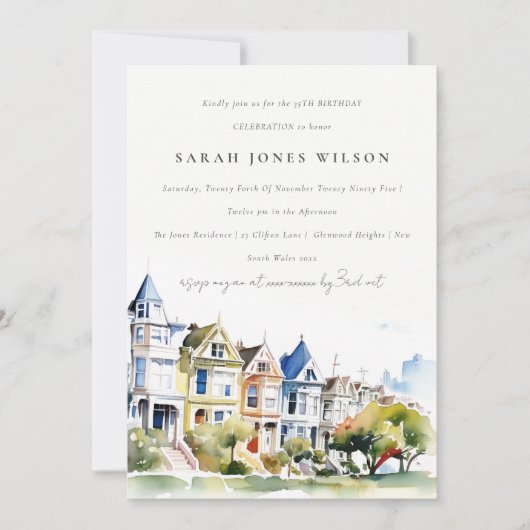Invitation San Francisco Painted Ladies Landscape Birthday (Devant)