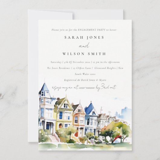 Invitation San Francisco Painted Ladies Landscape Engagement (Devant)