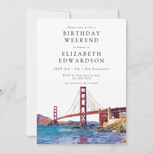 Invitation San Francisco Watercolor Birthday Weekend (Devant)