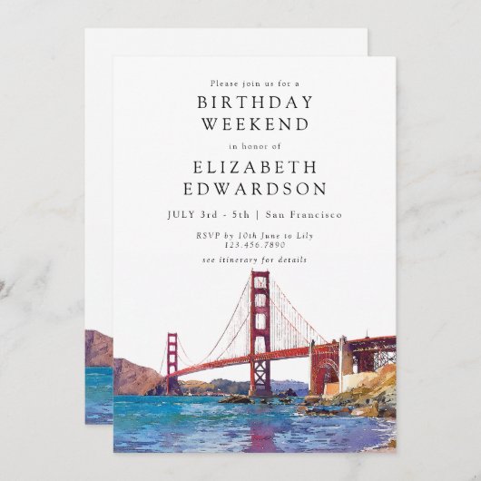 Invitation San Francisco Watercolor Birthday Weekend (Devant / Derrière)