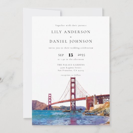 Invitation San Francisco Watercolor QR Code Wedding (Devant)