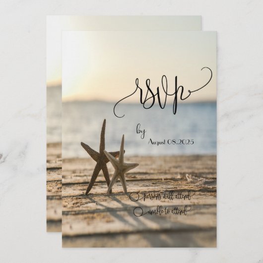 Invitation Sand Beach Script RSVP (Devant / Derrière)