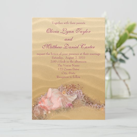 Invitation Sand Beach Seashells Beach Mariage (Debout devant)
