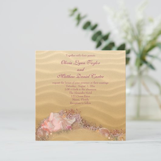 Invitation Sand Beach Seashells Beach Mariage (Debout devant)