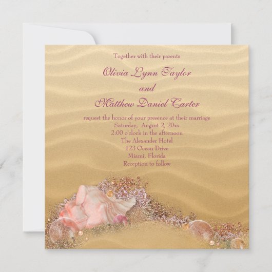 Invitation Sand Beach Seashells Beach Mariage (Devant)