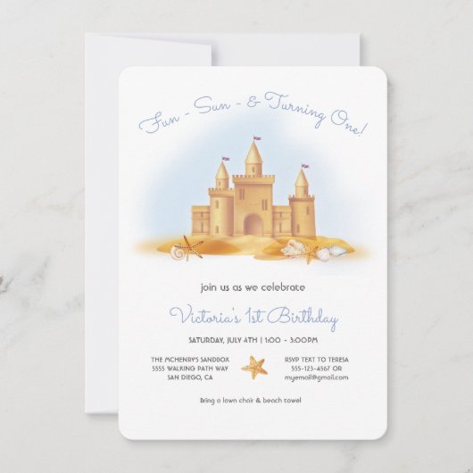 Invitation Sand Castle Beach fête d'anniversaire (Devant)