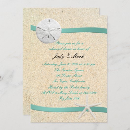 Invitation Sand Dollar Plage Mariage Répétition Dîner Invitat (Devant / Derrière)