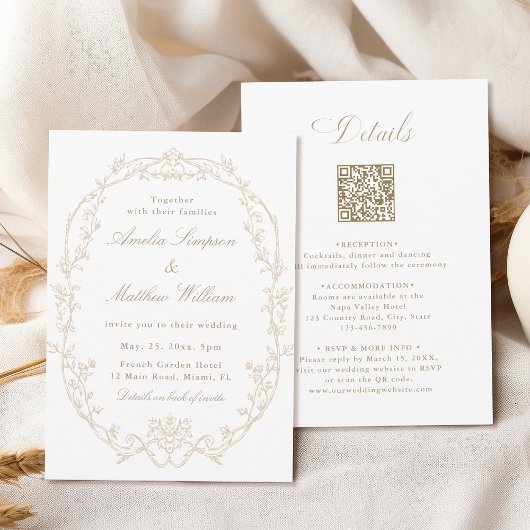 Invitation Sand Ornate Floral Frame All in One Wedding