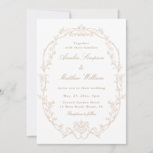 Invitation Sand Ornate Floral Frame Wedding (Devant)