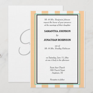 Invitation Sandy Beach Blanc Cabana Rayures Monogramme