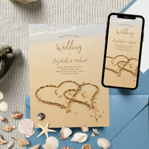 Invitation Sandy Beach Initials in the Sand Photo Mariage
