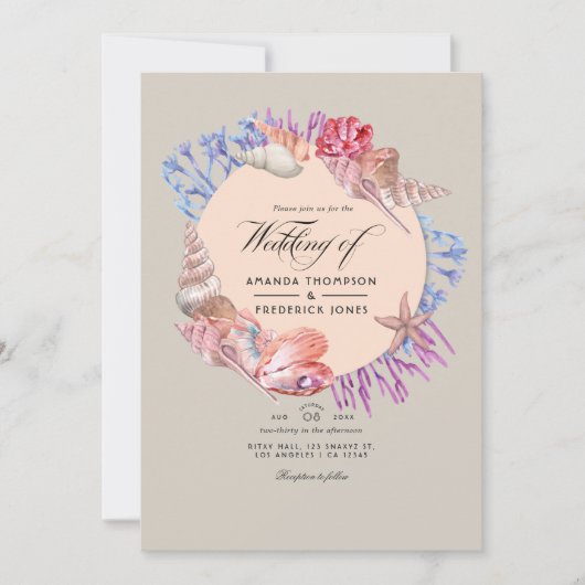 Invitation Sandy Beach QR Code RSVP Mariage (Devant)