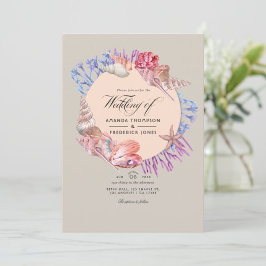 Invitation Sandy Beach QR Code RSVP Mariage (Debout devant)