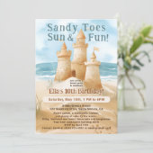 Invitation Sandy Toes Sun Fun Beach Sand Castle Enfant annive (Debout devant)