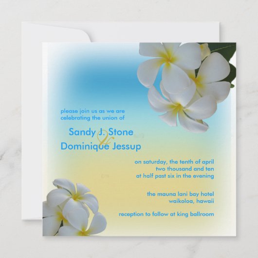 Invitation Sandybeach, plumerias, mariage de destination (Dos)
