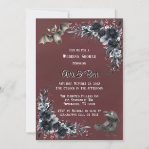 Invitation Sang Rouge Gothique Noir Floral Couples Douche